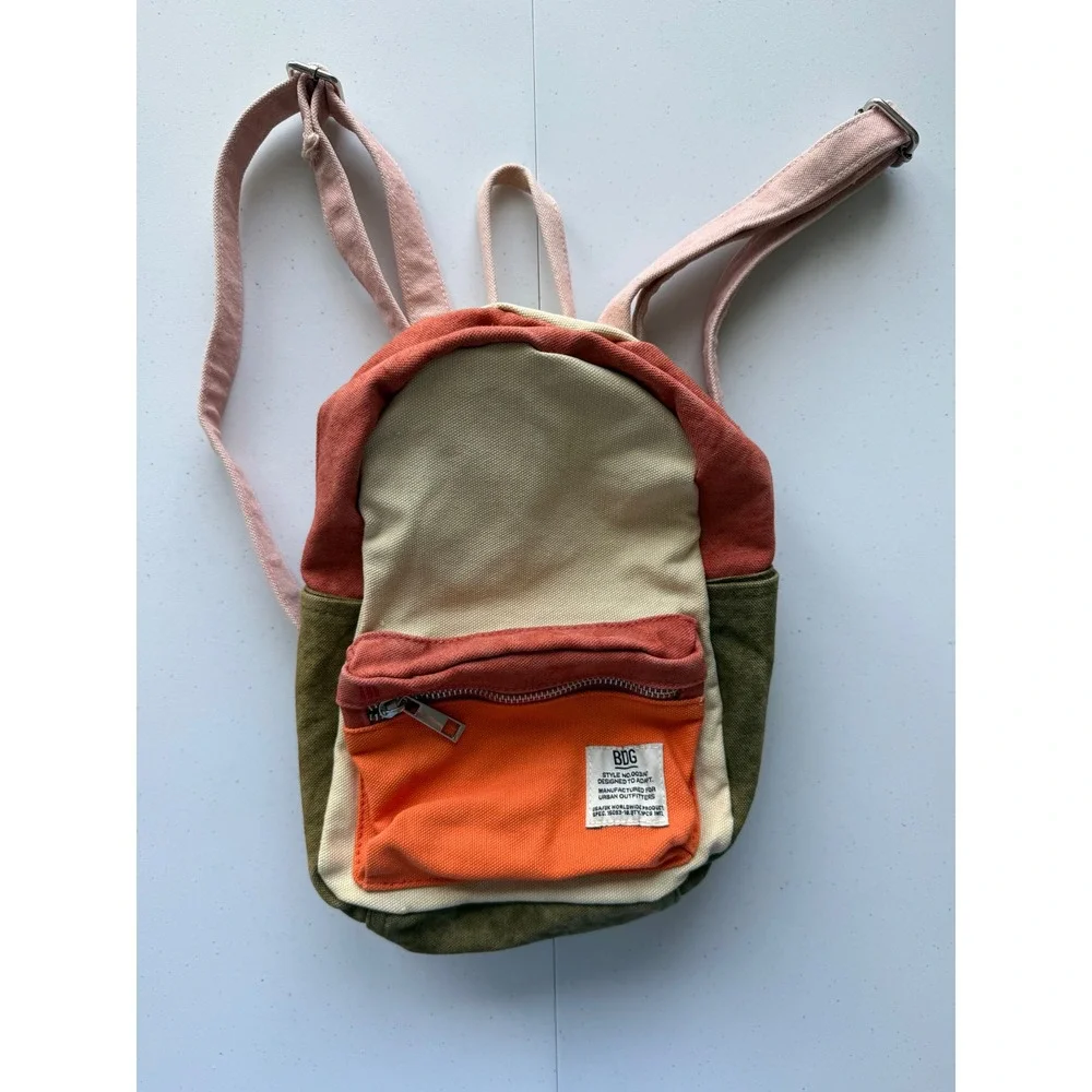 BDG Urban Outfitters Mini Colorblock Canvas Backpack Orange Green Rust Pink Boho